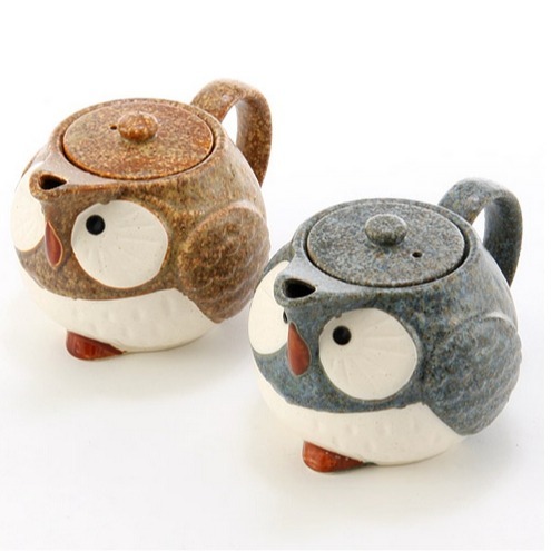 日本製 貓頭鷹造型陶瓷茶壺 450ml 附不鏽鋼濾網 美濃燒＊db小舖＊