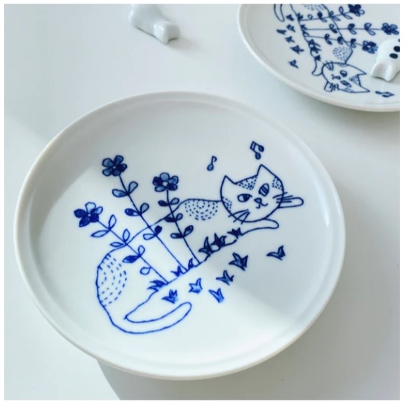 日本製 美濃燒 貓咪餐盤(花園貓) 14.5cm 甜點盤 蛋糕盤 邊盤 中型盤＊恩恩選物＊-細節圖2