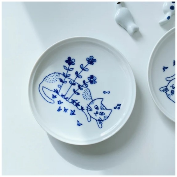 日本製 美濃燒 貓咪餐盤(花園貓) 14.5cm 甜點盤 蛋糕盤 邊盤 中型盤＊恩恩選物＊-細節圖3