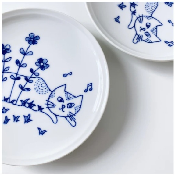日本製 美濃燒 貓咪餐盤(花園貓) 14.5cm 甜點盤 蛋糕盤 邊盤 中型盤＊恩恩選物＊-細節圖5