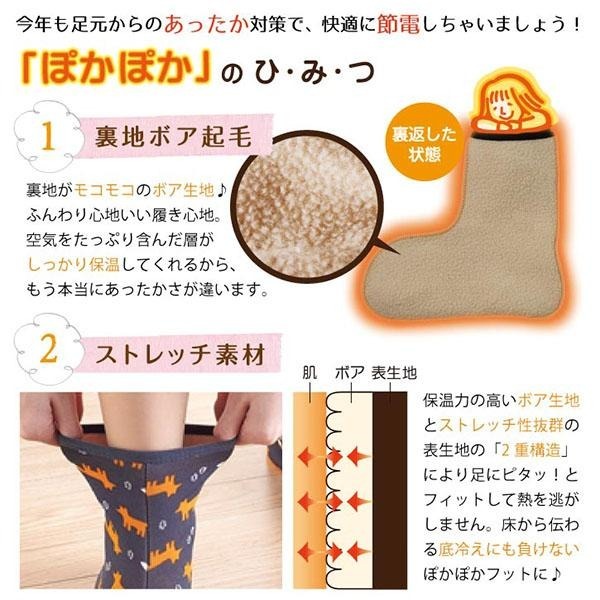 日本 Poka 保暖襪-粉底羊駝 裏起毛 襪套 室內拖鞋 防滑鞋底 襪子 長襪 地板襪＊恩恩選物＊-細節圖3