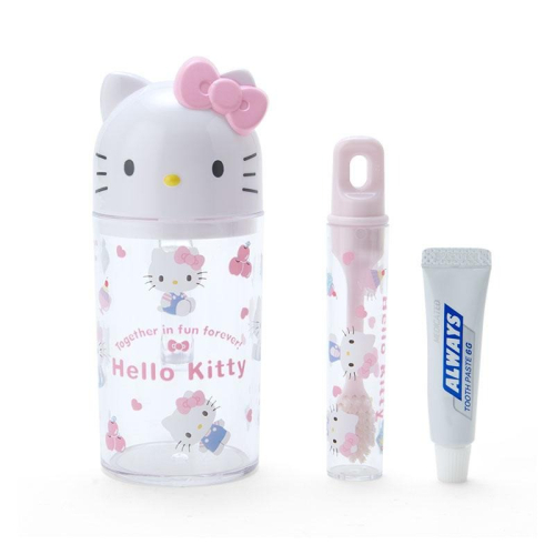 Sanrio Hello Kitty 攜帶型牙刷牙膏杯組(粉色蝴蝶結) 120ml 牙刷 牙膏 漱口杯＊db小舖＊