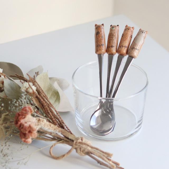 日本製 Fluffy 天然木動物造型木柄小湯匙 12.5cm 點心匙 咖啡 茶-細節圖3