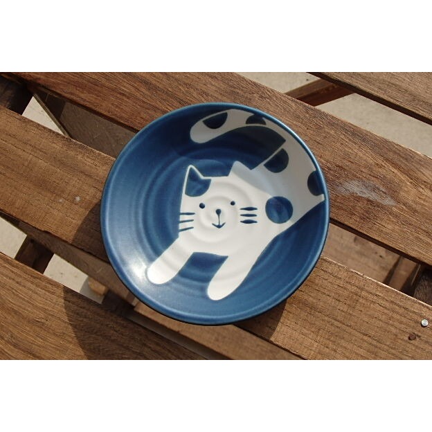 日本製 美濃燒 貓咪餐盤(快樂貓) 14cm 貓丸餐具 甜點盤 小菜盤 貓奴必備＊恩恩選物＊-細節圖4