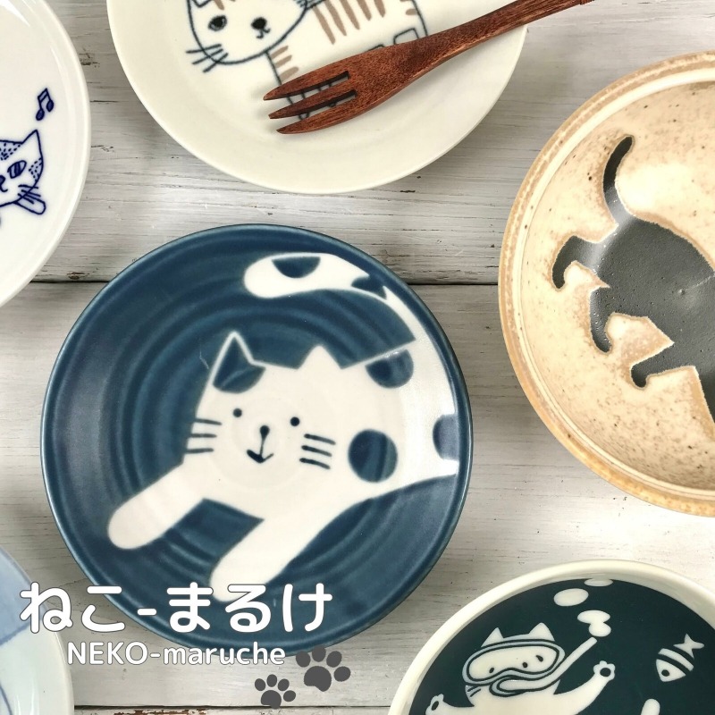 日本製 美濃燒 貓咪餐盤(快樂貓) 14cm 貓丸餐具 甜點盤 小菜盤 貓奴必備＊恩恩選物＊-細節圖6
