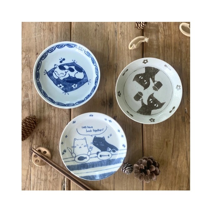 日本製 美濃燒 貓咪餐盤(乾杯) 14.3cm 甜點盤 蛋糕盤 邊盤 中型盤＊恩恩選物＊-細節圖5