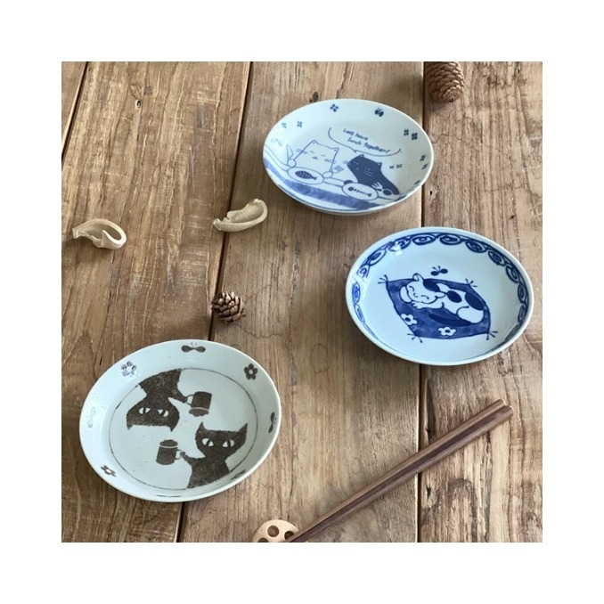 日本製 美濃燒 貓咪餐盤(乾杯) 14.3cm 甜點盤 蛋糕盤 邊盤 中型盤＊恩恩選物＊-細節圖6