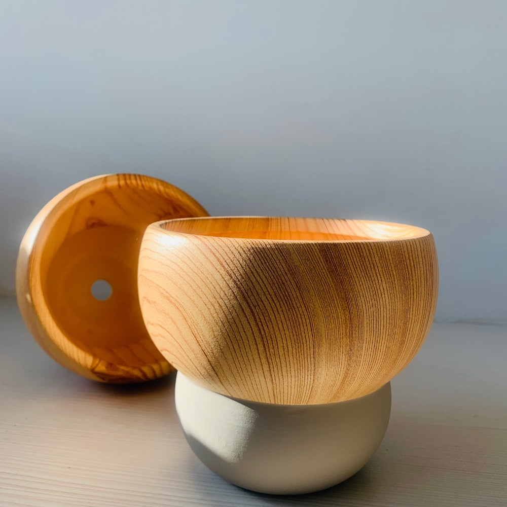 【4/5吋盆】蘑菇造型盆/木紋雙色盆/文青百搭盆/素燒盆/觀葉植物/多肉植物-細節圖3