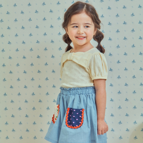 韓國童裝 1st blue 拼接花布可愛口袋短褲裙