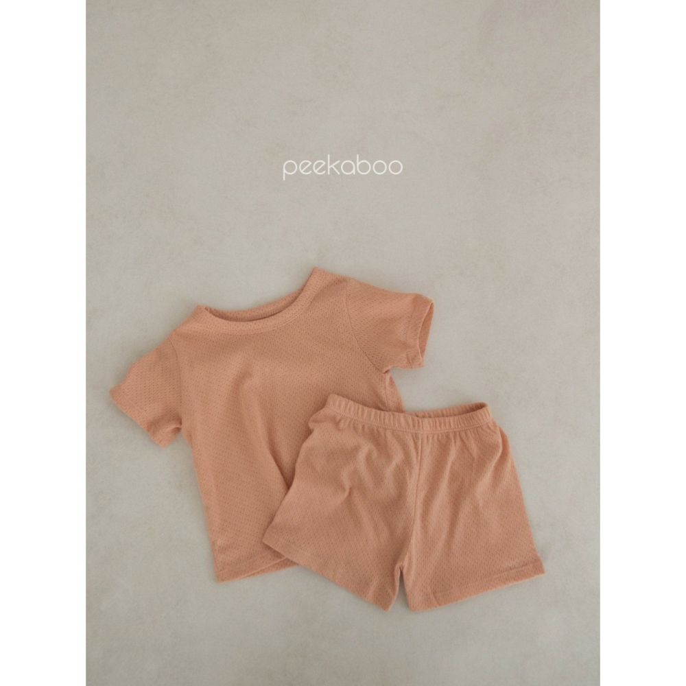 正韓童裝 PEEKABOO 會呼吸純色居家服 睡衣 套裝款-細節圖3