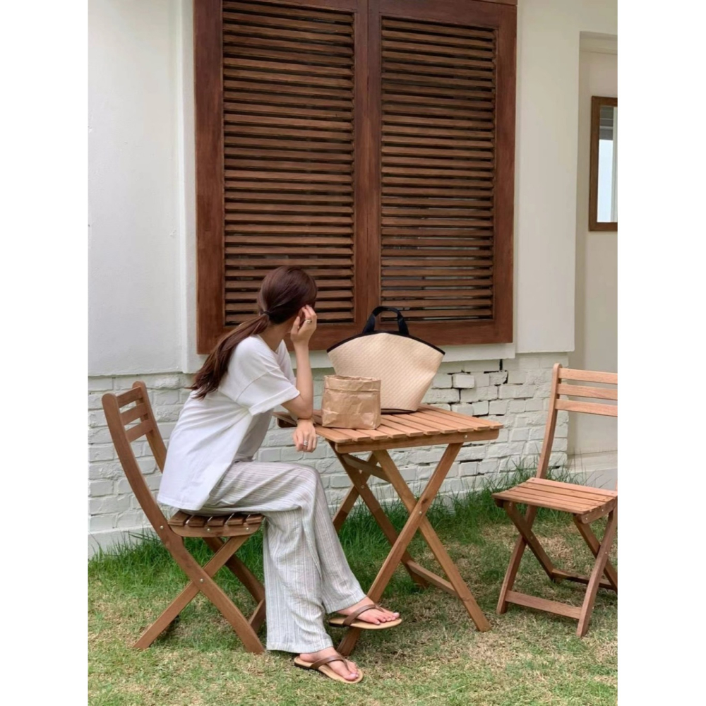 韓國女裝 Areing  淡藍直條紋抽繩褲-細節圖2