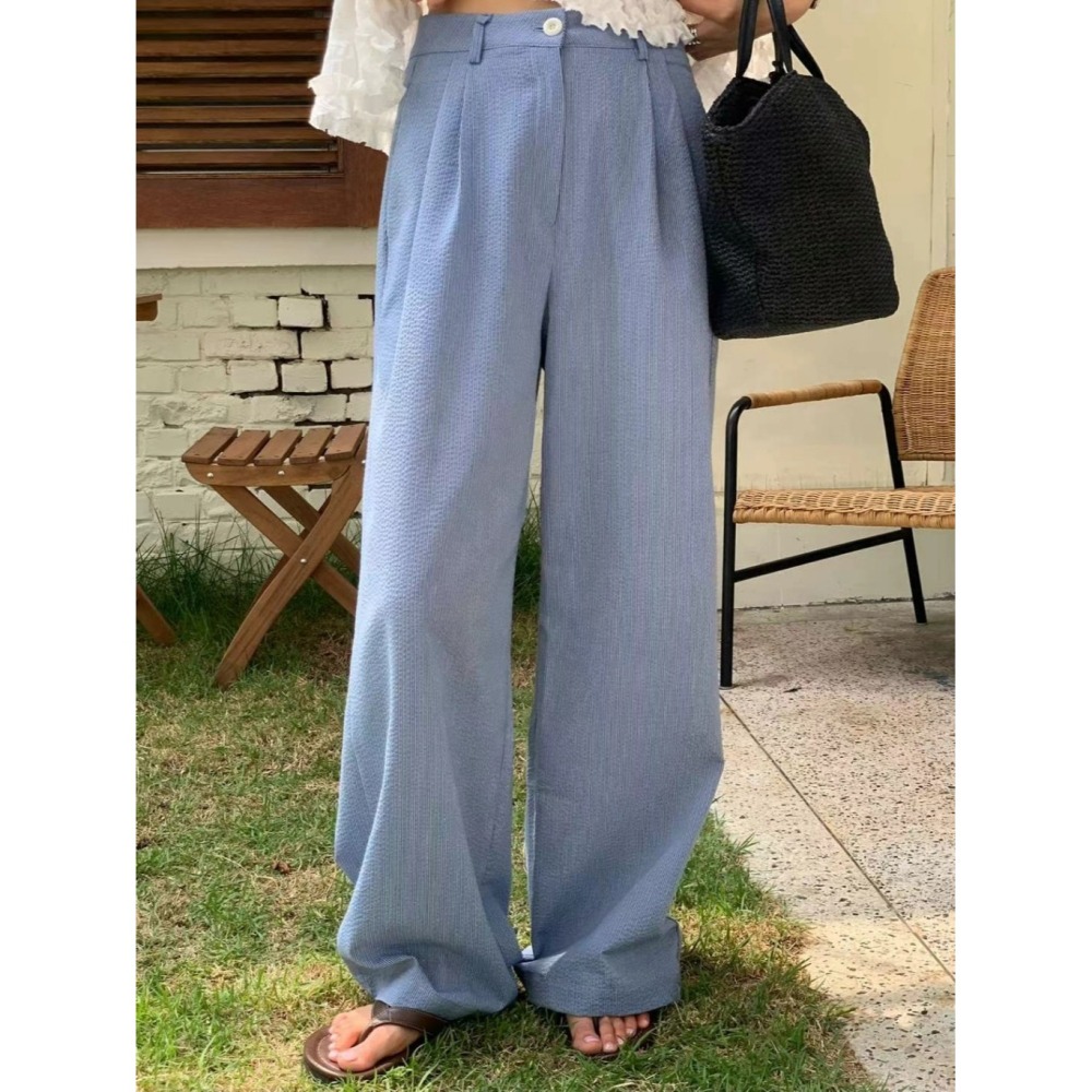 韓國女裝 Areing 直刷線打摺小寬褲-細節圖3