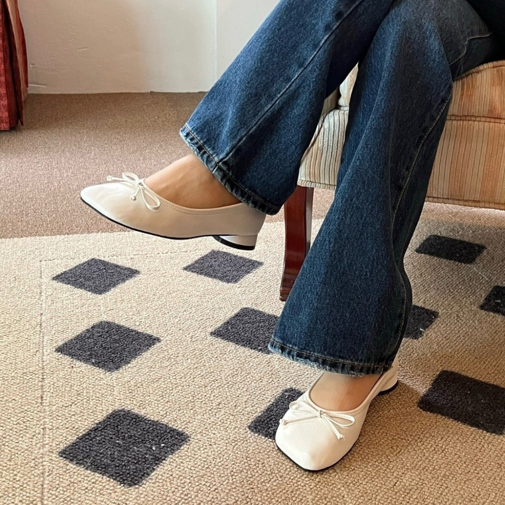 韓國女裝女鞋 Glow 甜美蝴蝶結小方頭娃娃鞋-細節圖3