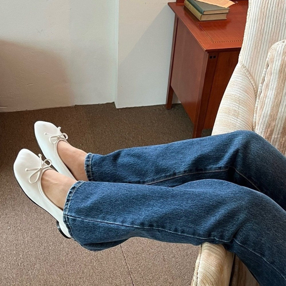 韓國女裝女鞋 Glow 甜美蝴蝶結小方頭娃娃鞋-細節圖4