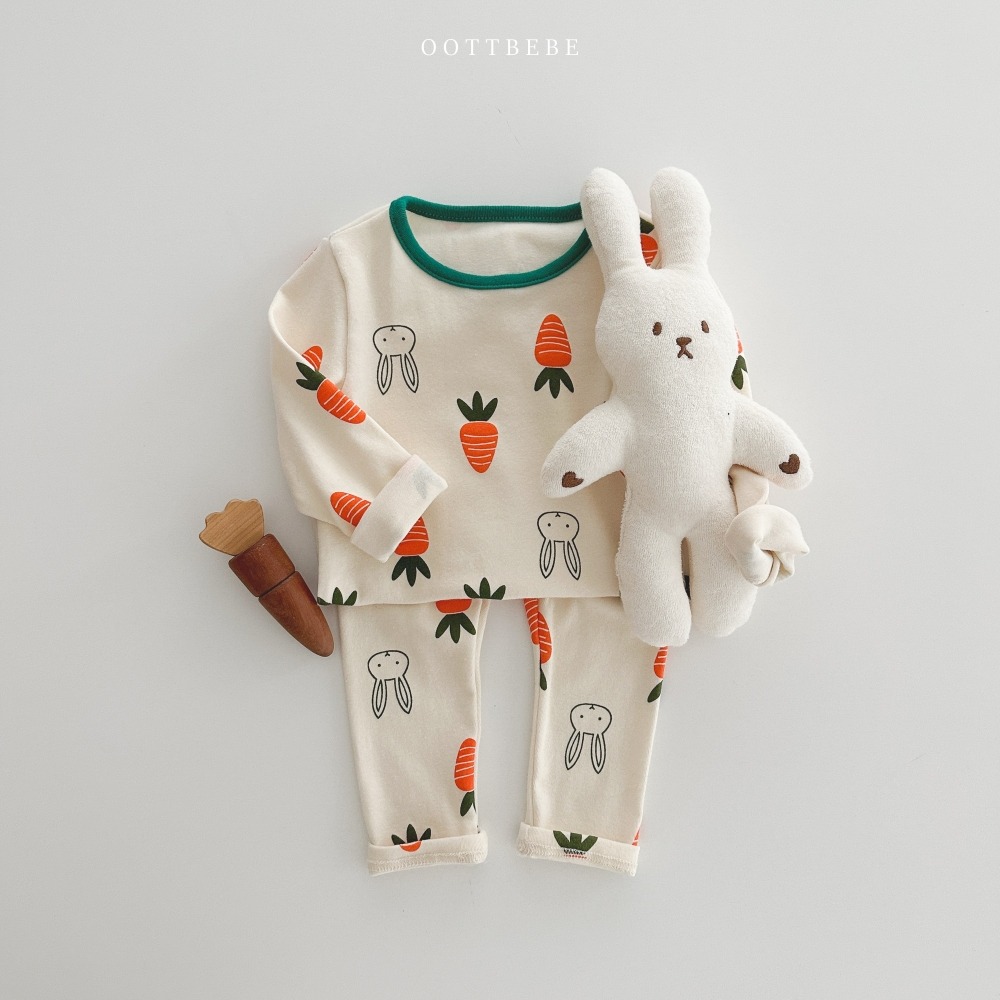 正韓童裝 OottBebe  兔兔愛吃紅蘿蔔 寶寶兒童款居家服睡衣-細節圖2