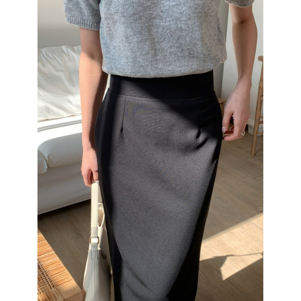 韓國女裝 顯瘦-5kg小腹收收後開衩中長裙-細節圖4