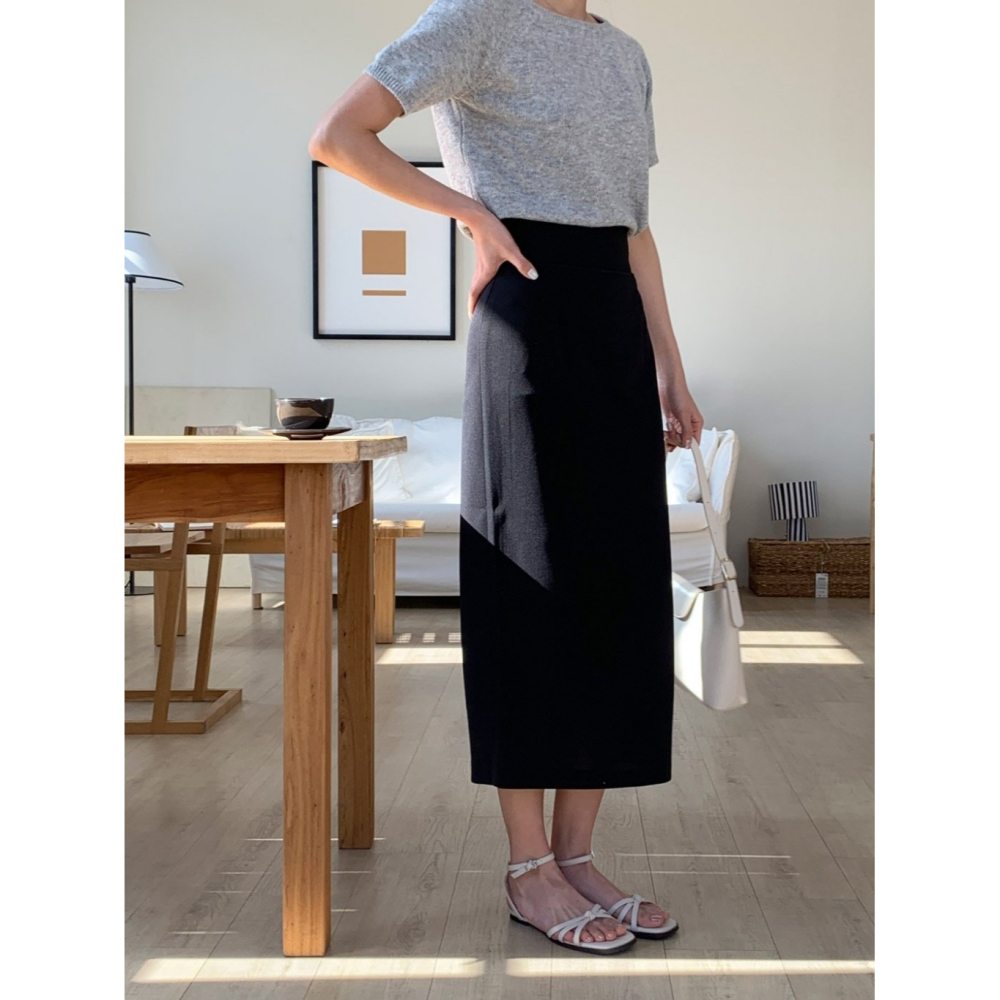 韓國女裝 顯瘦-5kg小腹收收後開衩中長裙-細節圖5