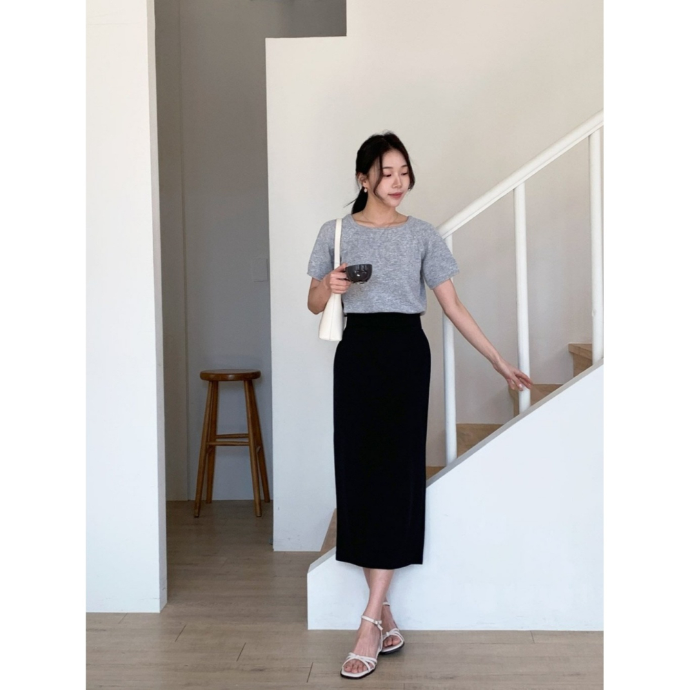 韓國女裝 顯瘦-5kg小腹收收後開衩中長裙-細節圖6