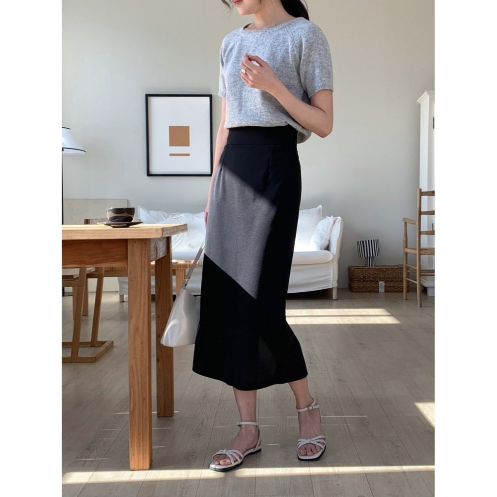 韓國女裝 顯瘦-5kg小腹收收後開衩中長裙-細節圖8