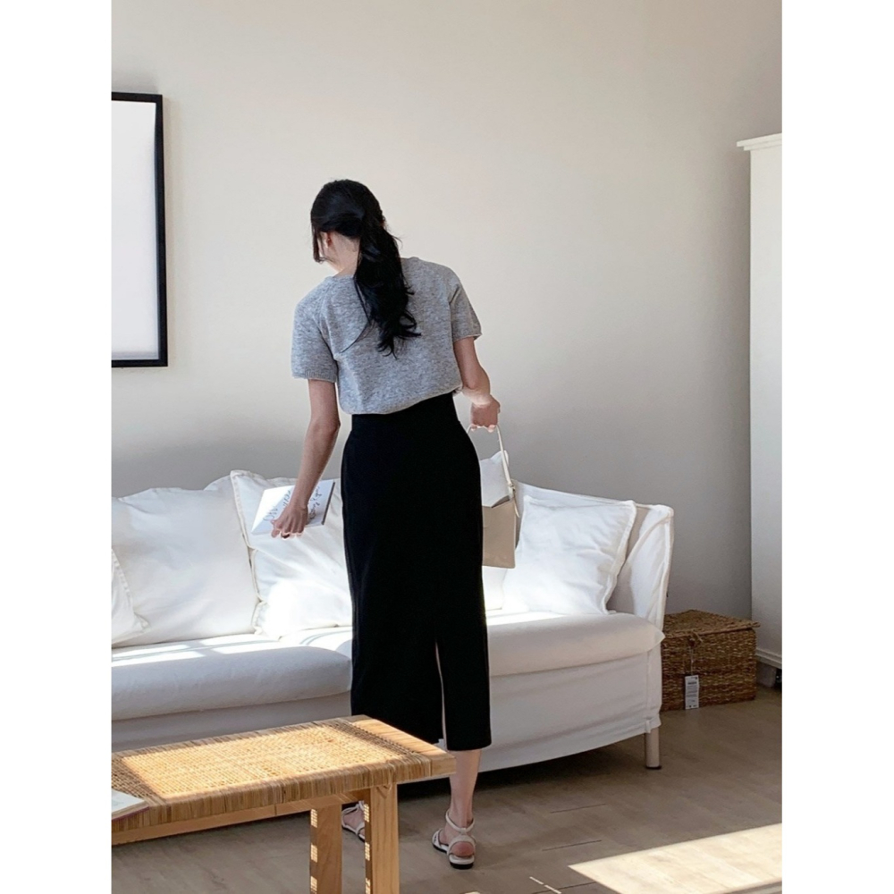 韓國女裝 顯瘦-5kg小腹收收後開衩中長裙-細節圖9
