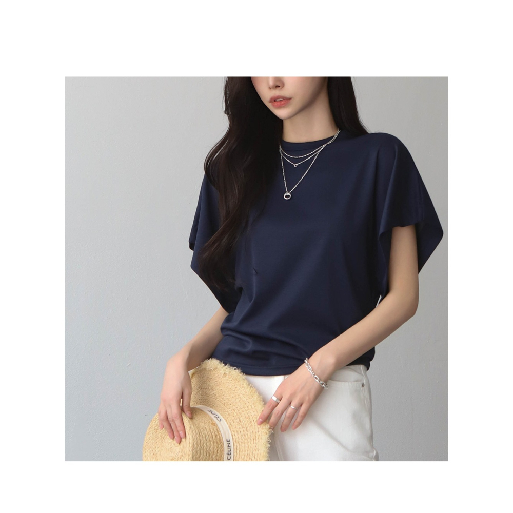 韓國女裝 Bylove 素面OL短袖彈性收腰寬袖上衣-細節圖3