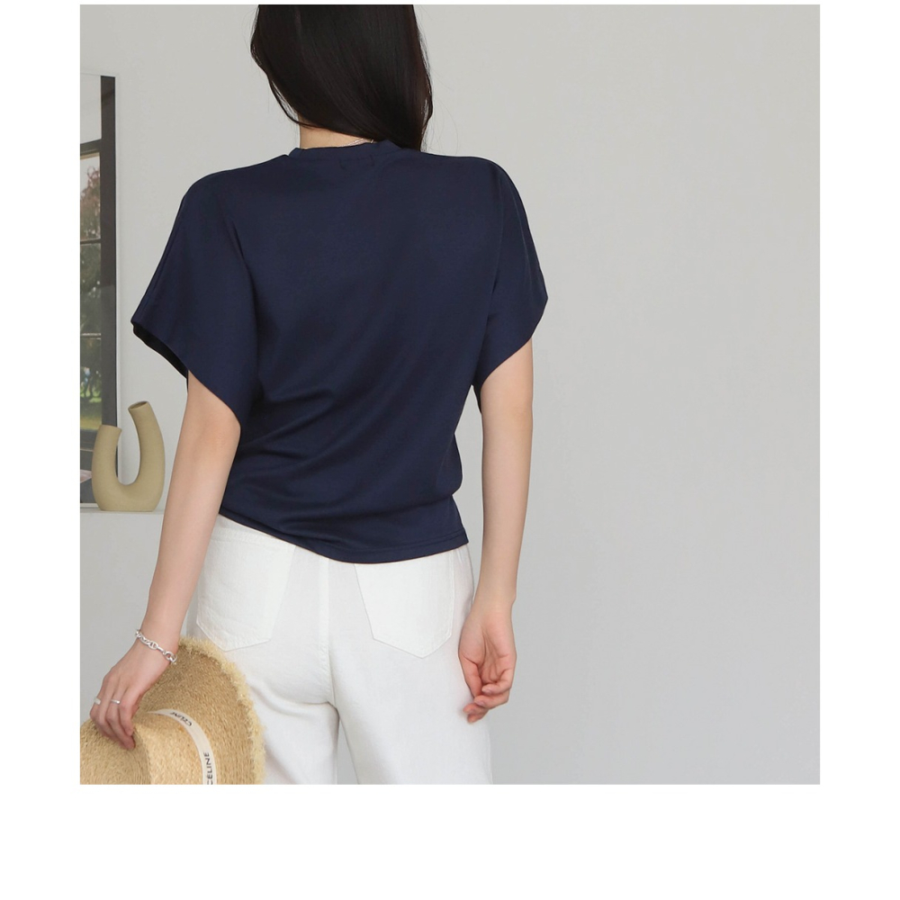 韓國女裝 Bylove 素面OL短袖彈性收腰寬袖上衣-細節圖4