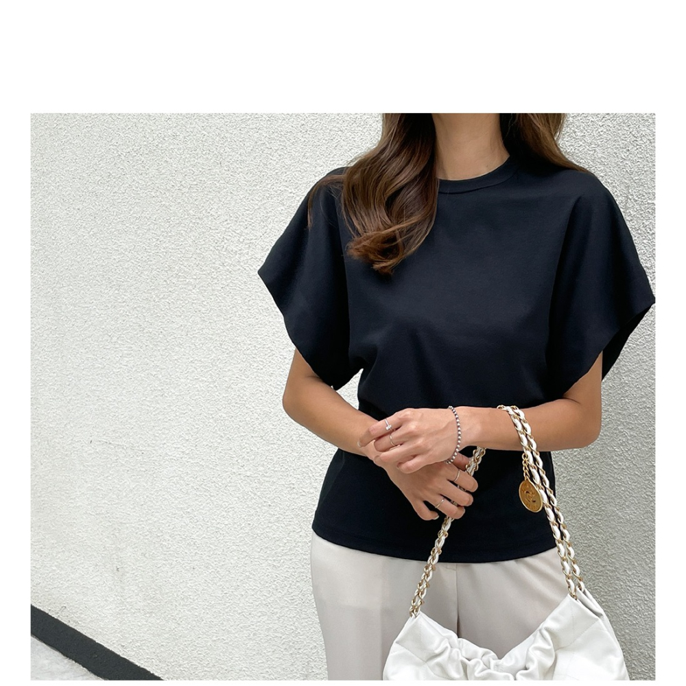 韓國女裝 Bylove 素面OL短袖彈性收腰寬袖上衣-細節圖7