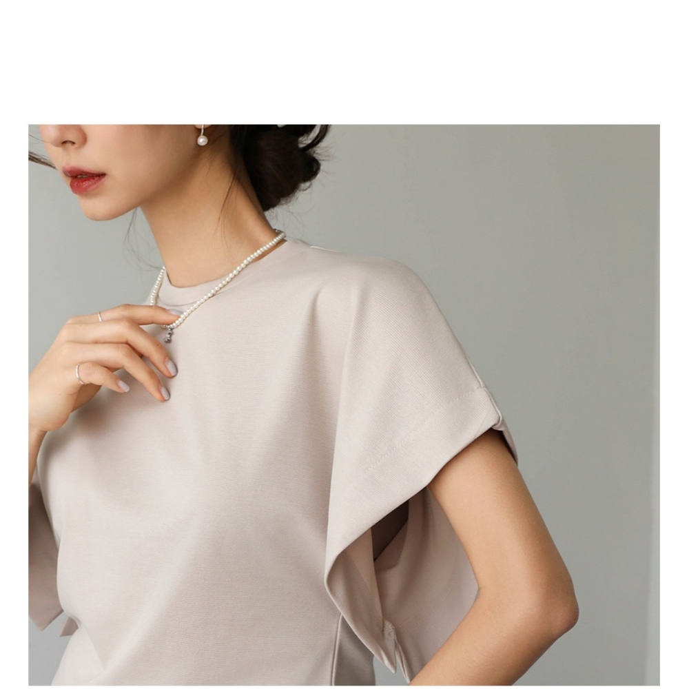 韓國女裝 Bylove 素面OL短袖彈性收腰寬袖上衣-細節圖10