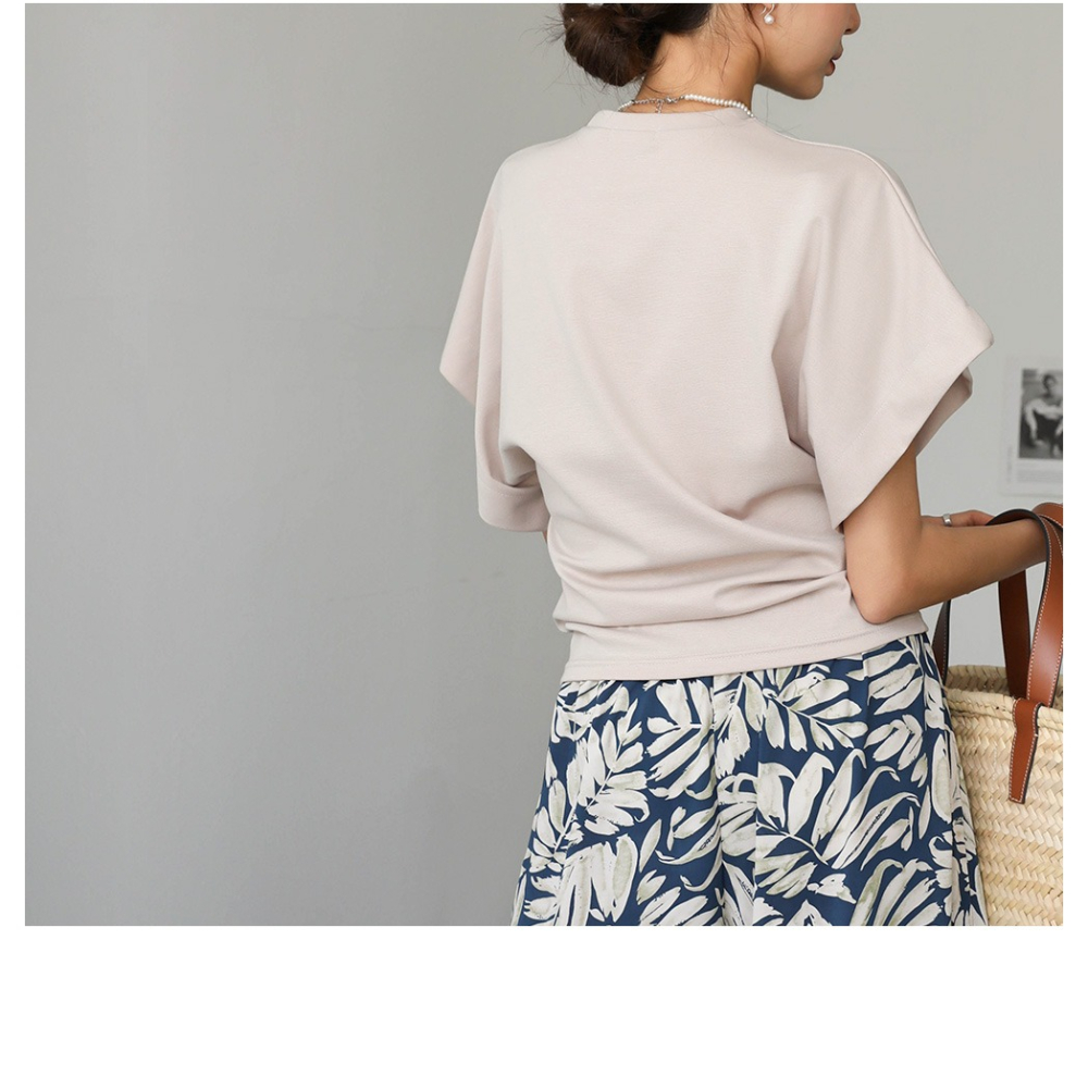 韓國女裝 Bylove 素面OL短袖彈性收腰寬袖上衣-細節圖11