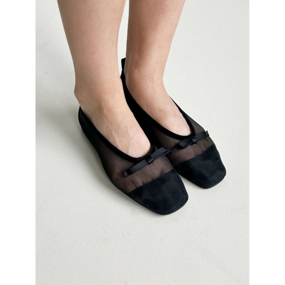 韓國女裝女鞋  Fromb  迷霧感微裸蝴蝶結女伶娃娃鞋-細節圖2