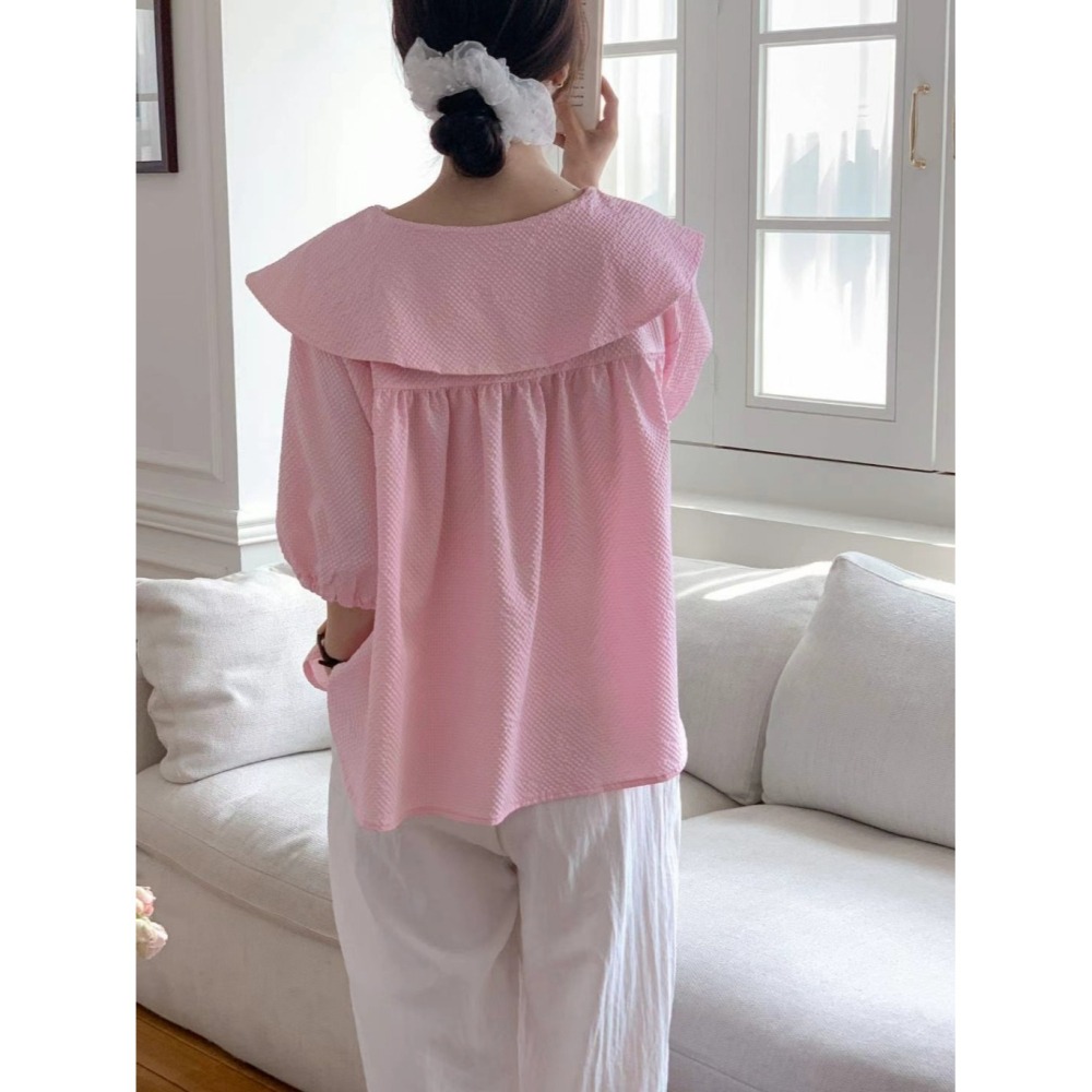 韓國女裝 Byyoul 大翻娃娃領小寬澎袖上衣-細節圖4