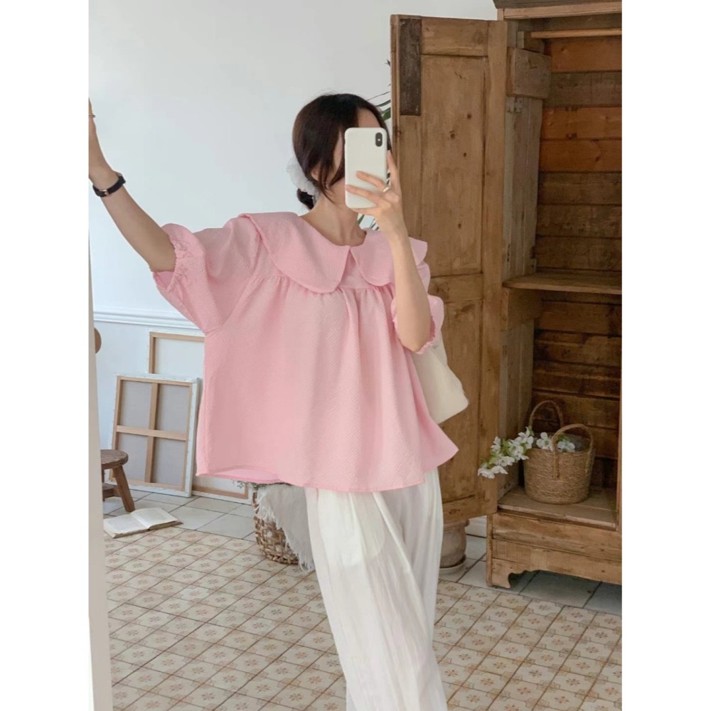 韓國女裝 Byyoul 大翻娃娃領小寬澎袖上衣-細節圖5