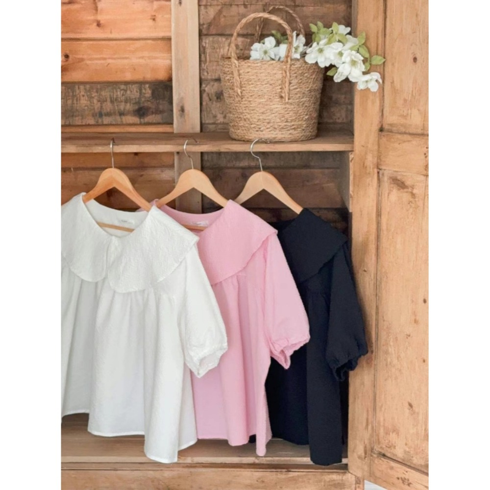 韓國女裝 Byyoul 大翻娃娃領小寬澎袖上衣-細節圖8