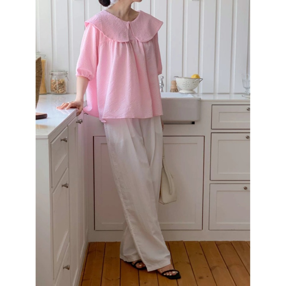 韓國女裝 Byyoul 大翻娃娃領小寬澎袖上衣-細節圖9