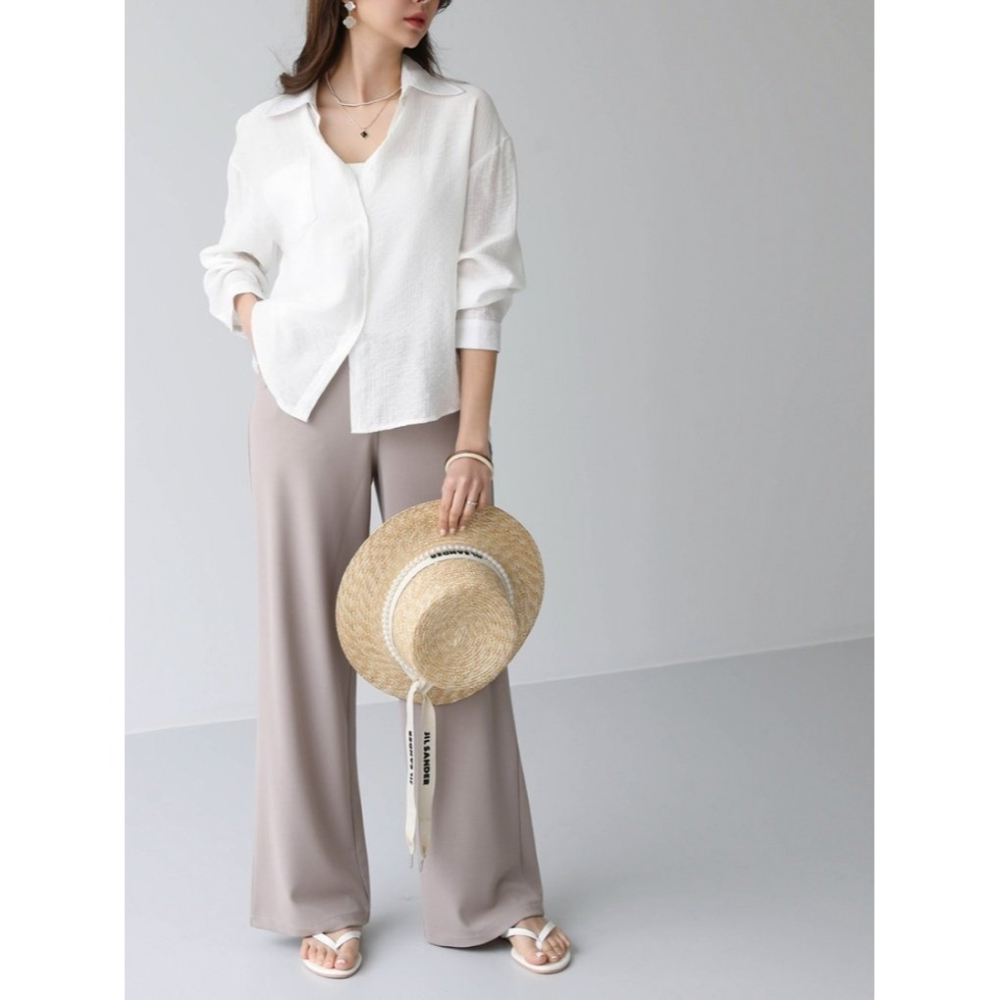 韓國女裝 Cornershop 微涼感西裝料長版褲-細節圖4