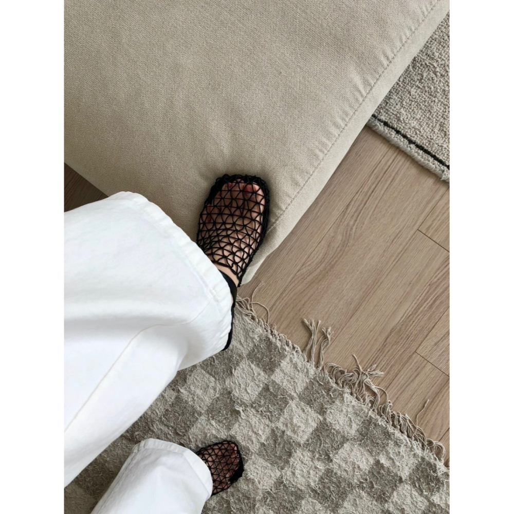 韓國女裝女鞋  Fromb  編織鏤空透氣包頭半拖鞋跟鞋-細節圖3