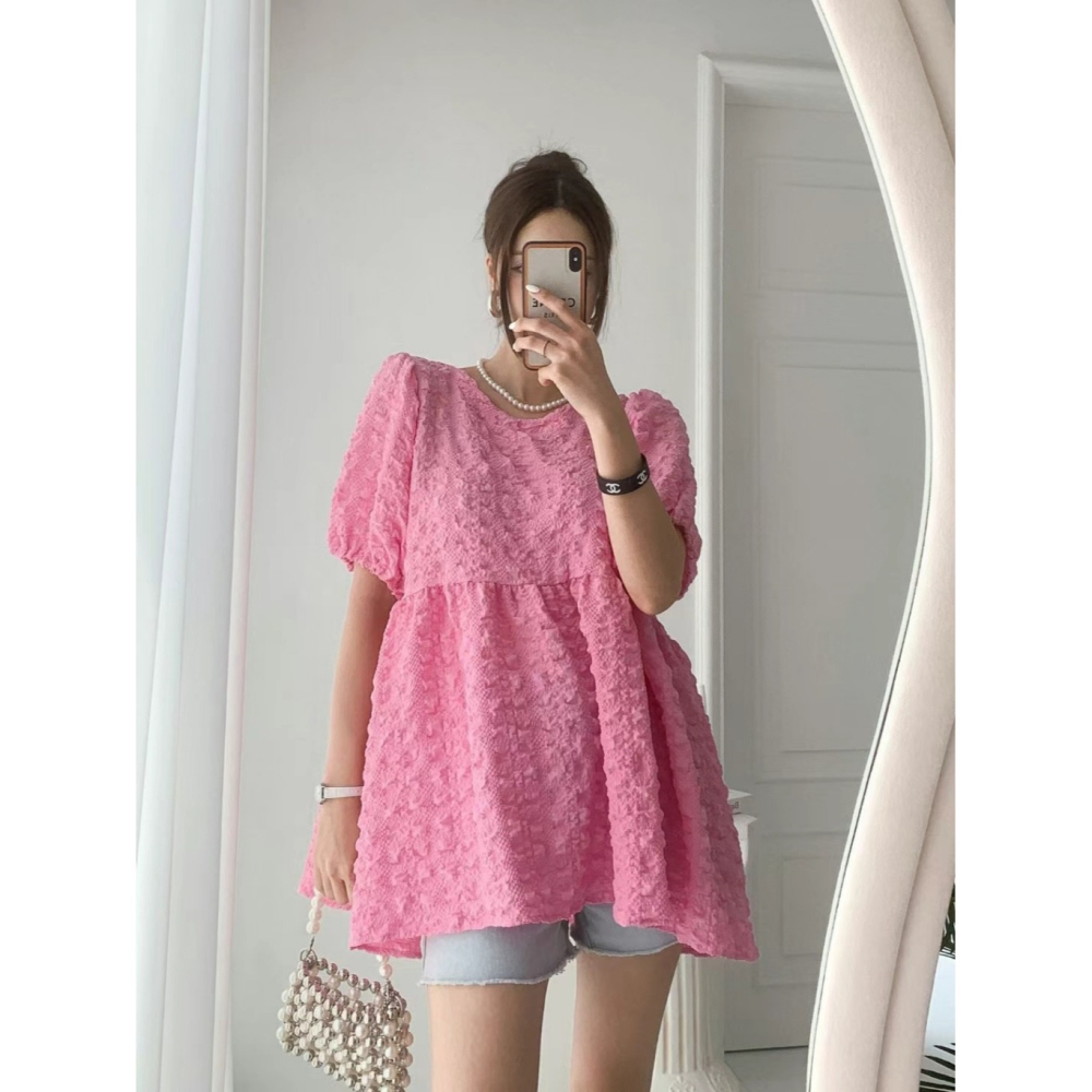 韓國女裝 Byyoul 泡泡袖荷葉邊娃娃衫-細節圖3