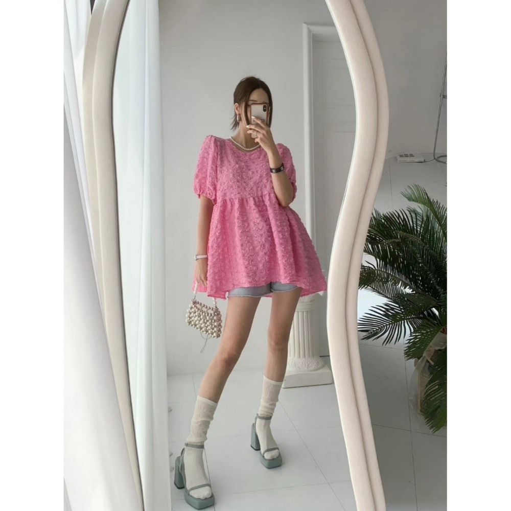 韓國女裝 Byyoul 泡泡袖荷葉邊娃娃衫-細節圖9