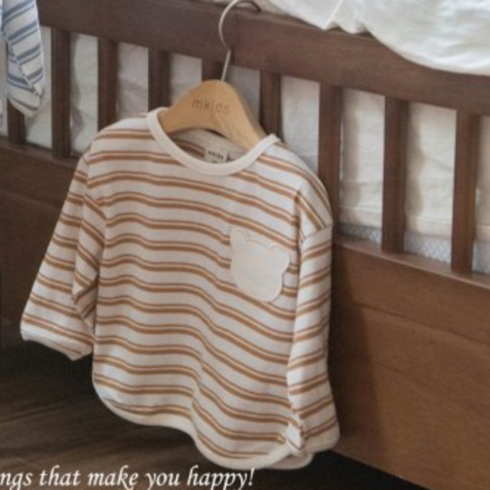 正韓童裝 M-KIDS 熊熊口袋條紋 寶寶兒童款衣服-細節圖2