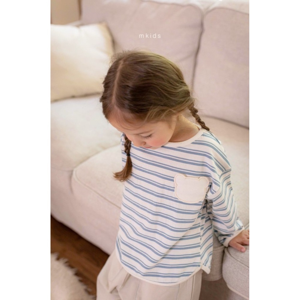正韓童裝 M-KIDS 熊熊口袋條紋 寶寶兒童款衣服-細節圖3