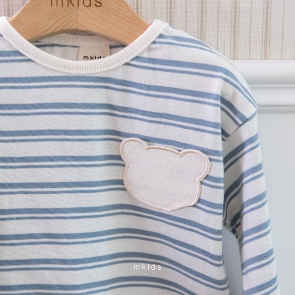 正韓童裝 M-KIDS 熊熊口袋條紋 寶寶兒童款衣服-細節圖7