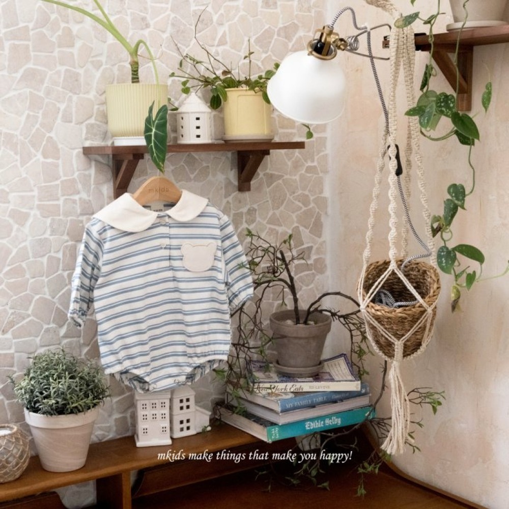 正韓童裝 M-KIDS 熊熊口袋條紋 寶寶兒童款衣服-細節圖8