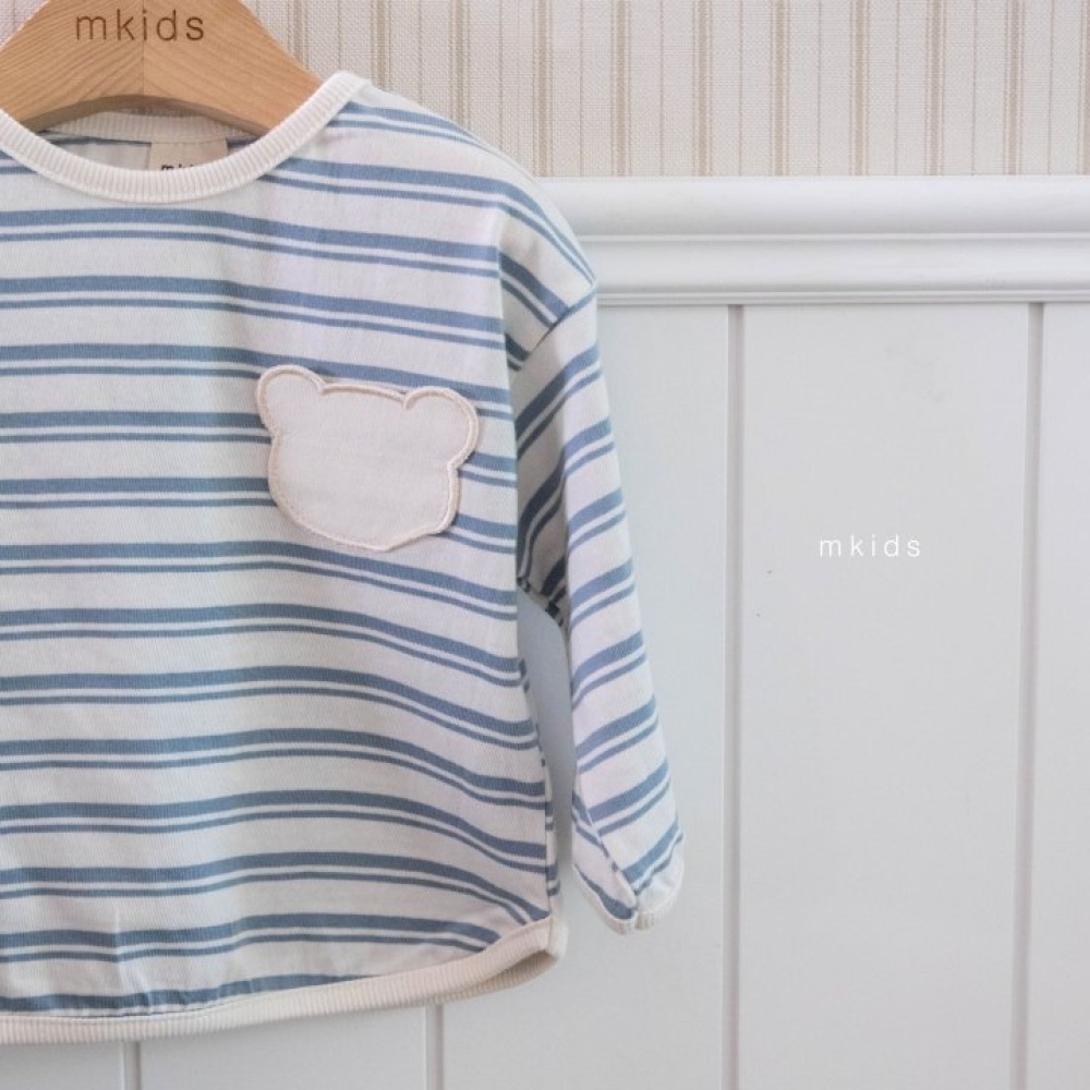 正韓童裝 M-KIDS 熊熊口袋條紋 寶寶兒童款衣服-細節圖10