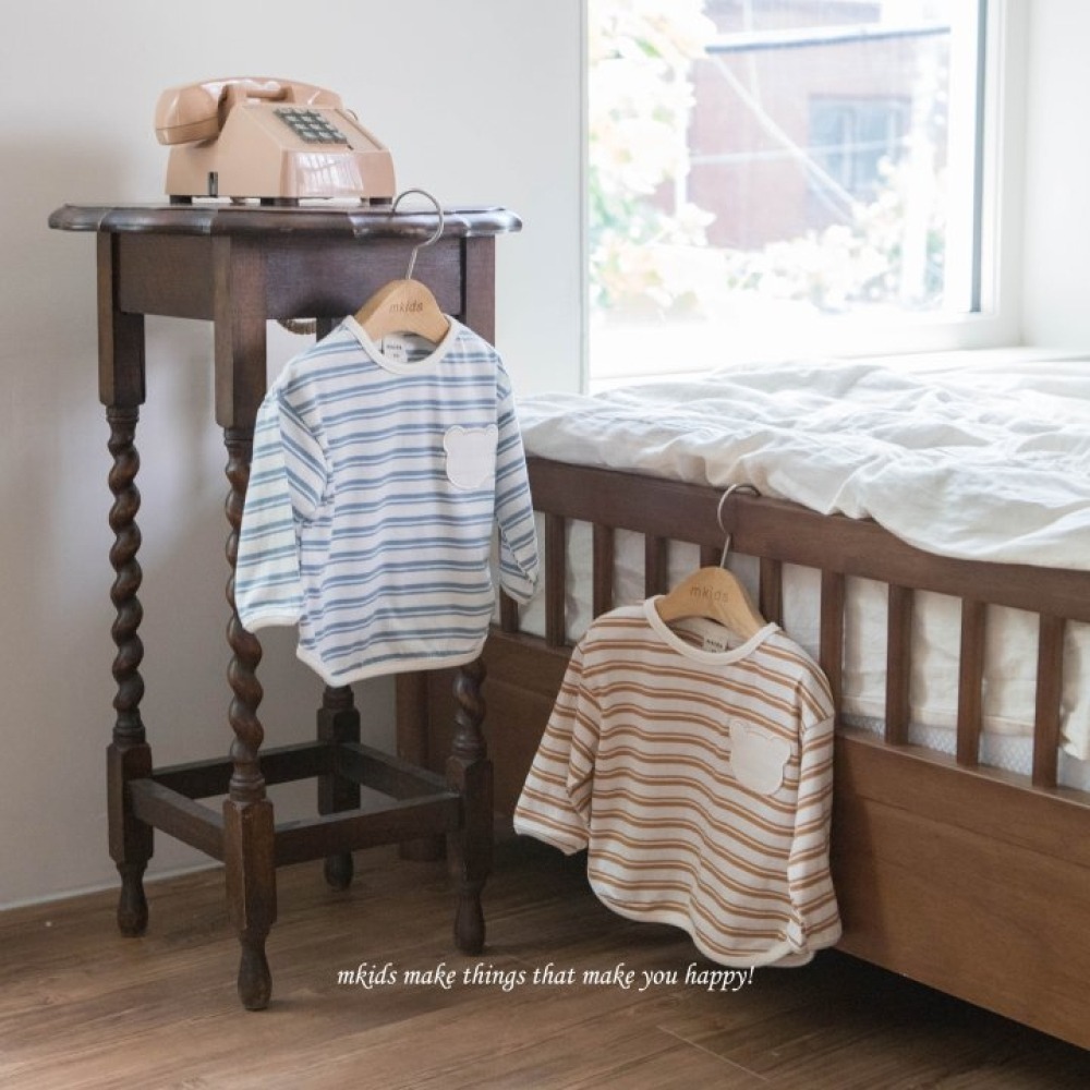 正韓童裝 M-KIDS 熊熊口袋條紋 寶寶兒童款衣服-細節圖11
