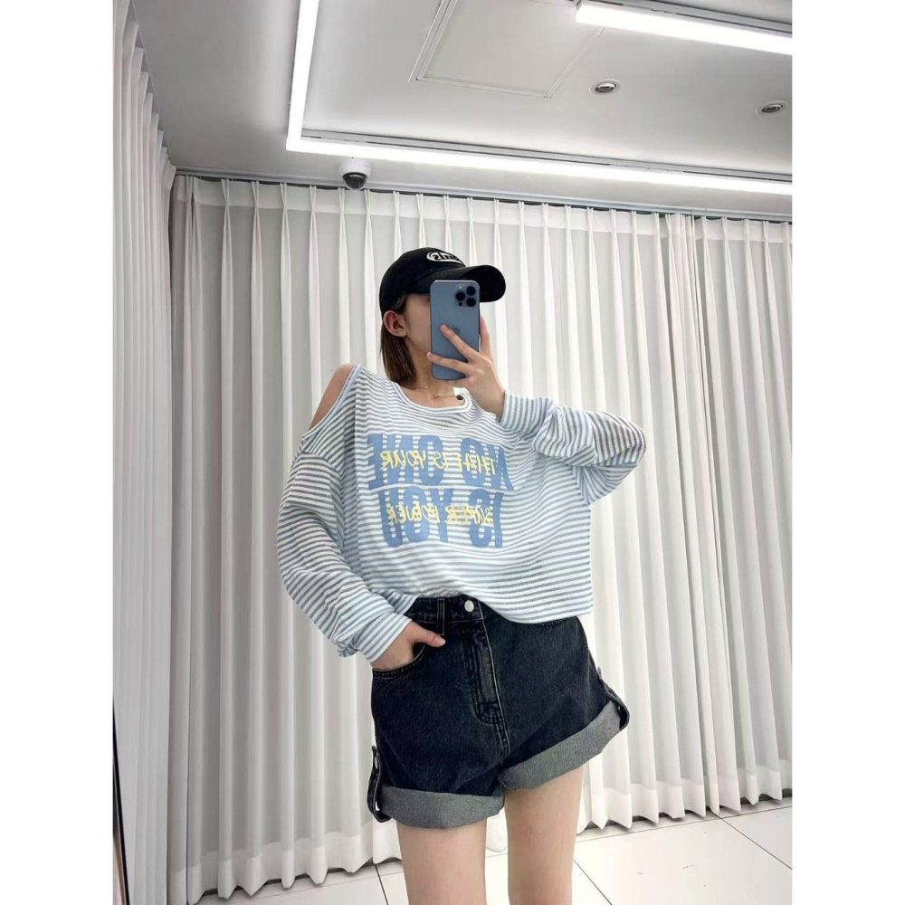 韓國女裝 Onethree 橫條挖肩T恤-細節圖3