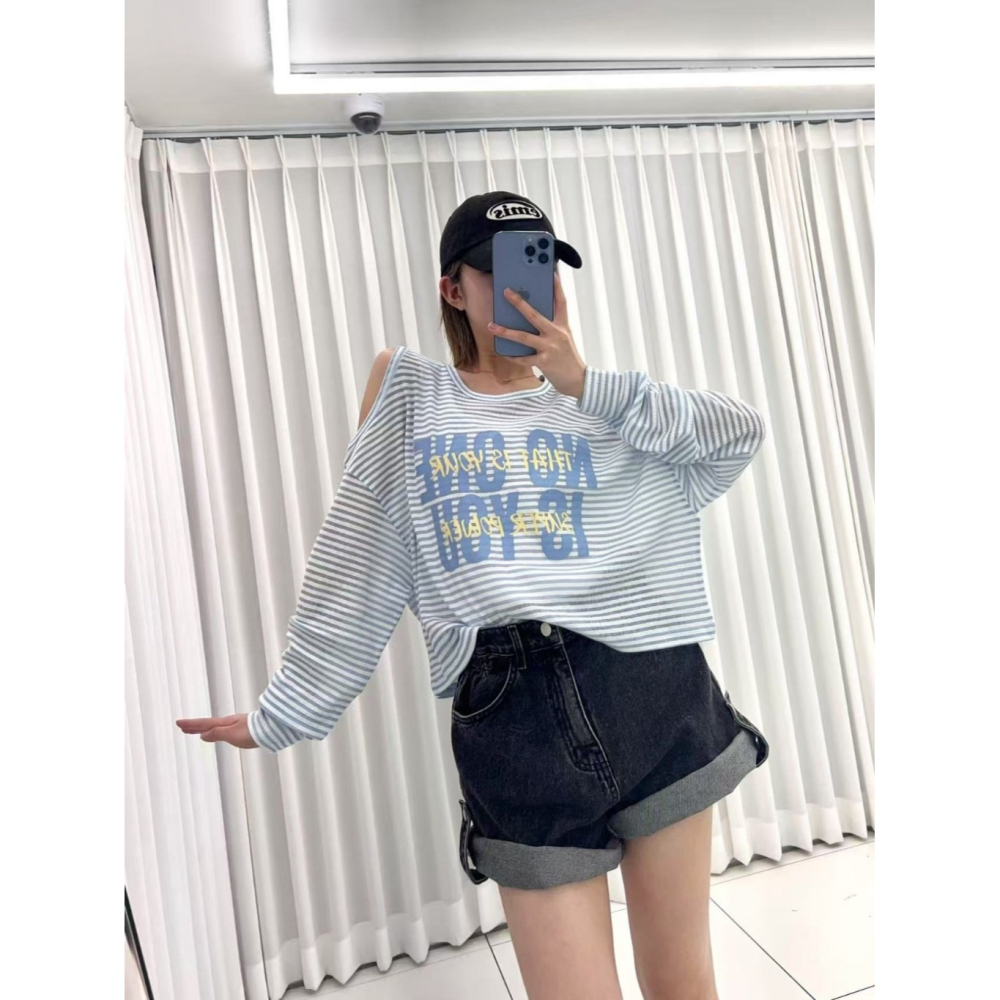 韓國女裝 Onethree 橫條挖肩T恤-細節圖4