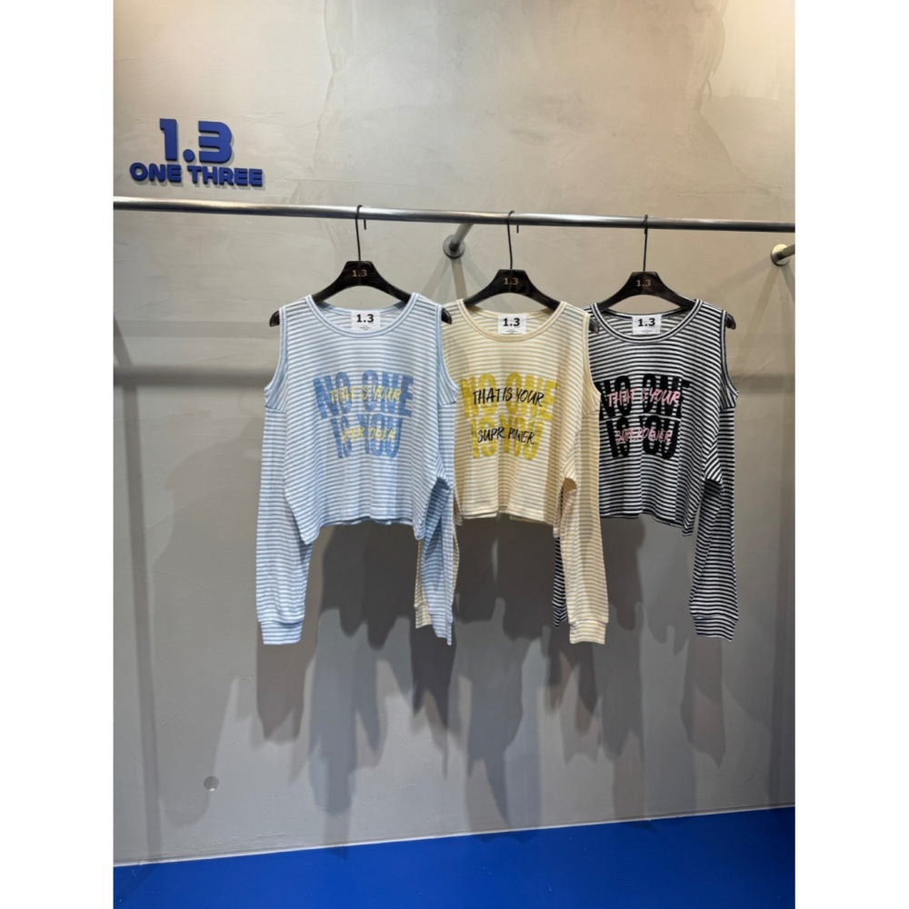 韓國女裝 Onethree 橫條挖肩T恤-細節圖6