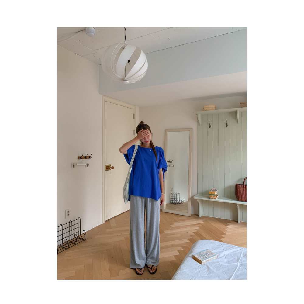 韓國女裝 Purple 船領蝴蝶版簡約素色T恤-細節圖4