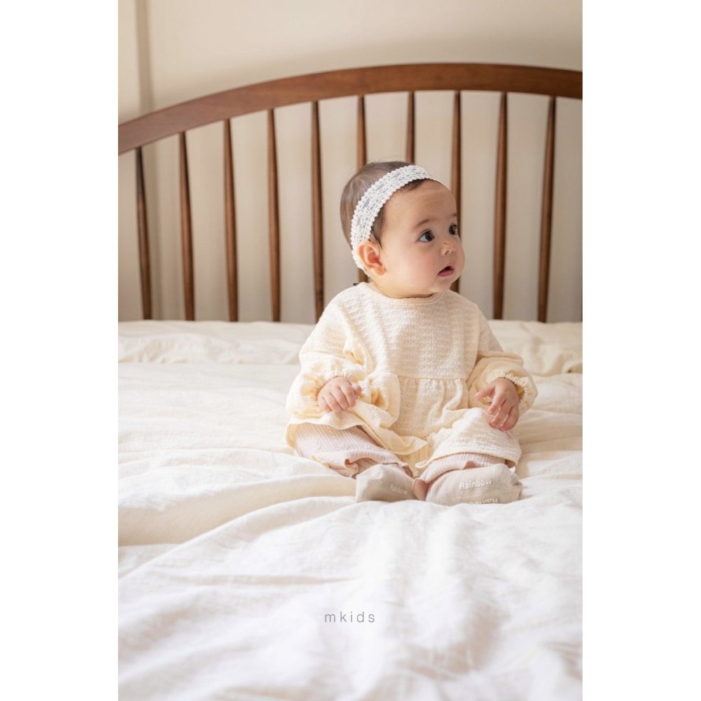 正韓童裝 M-KIDS 蓬鬆蛋糕長袖束口洋裝型上衣-細節圖2