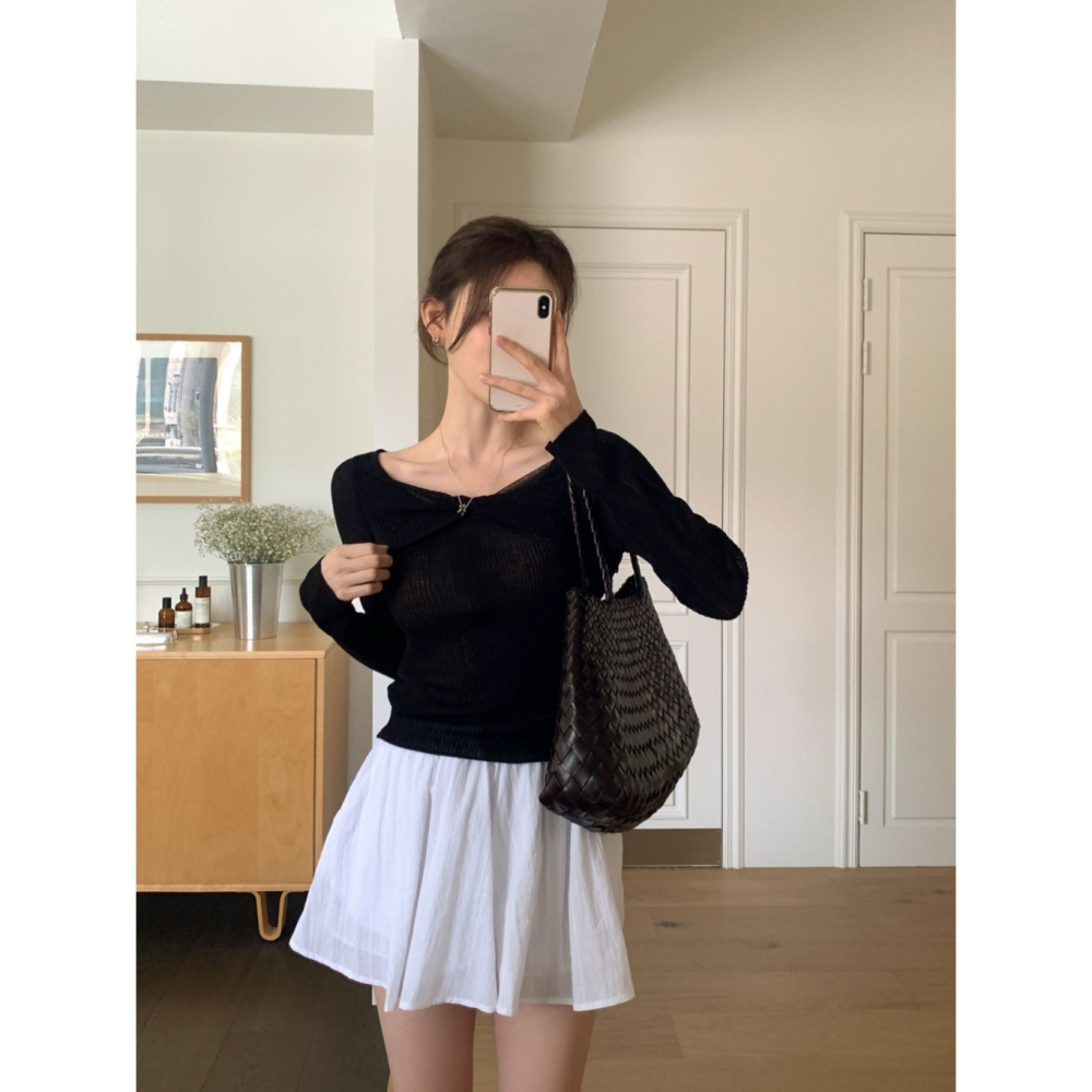 韓國女裝 Ouir 冰扭蝴蝶結長袖針織T恤-細節圖2